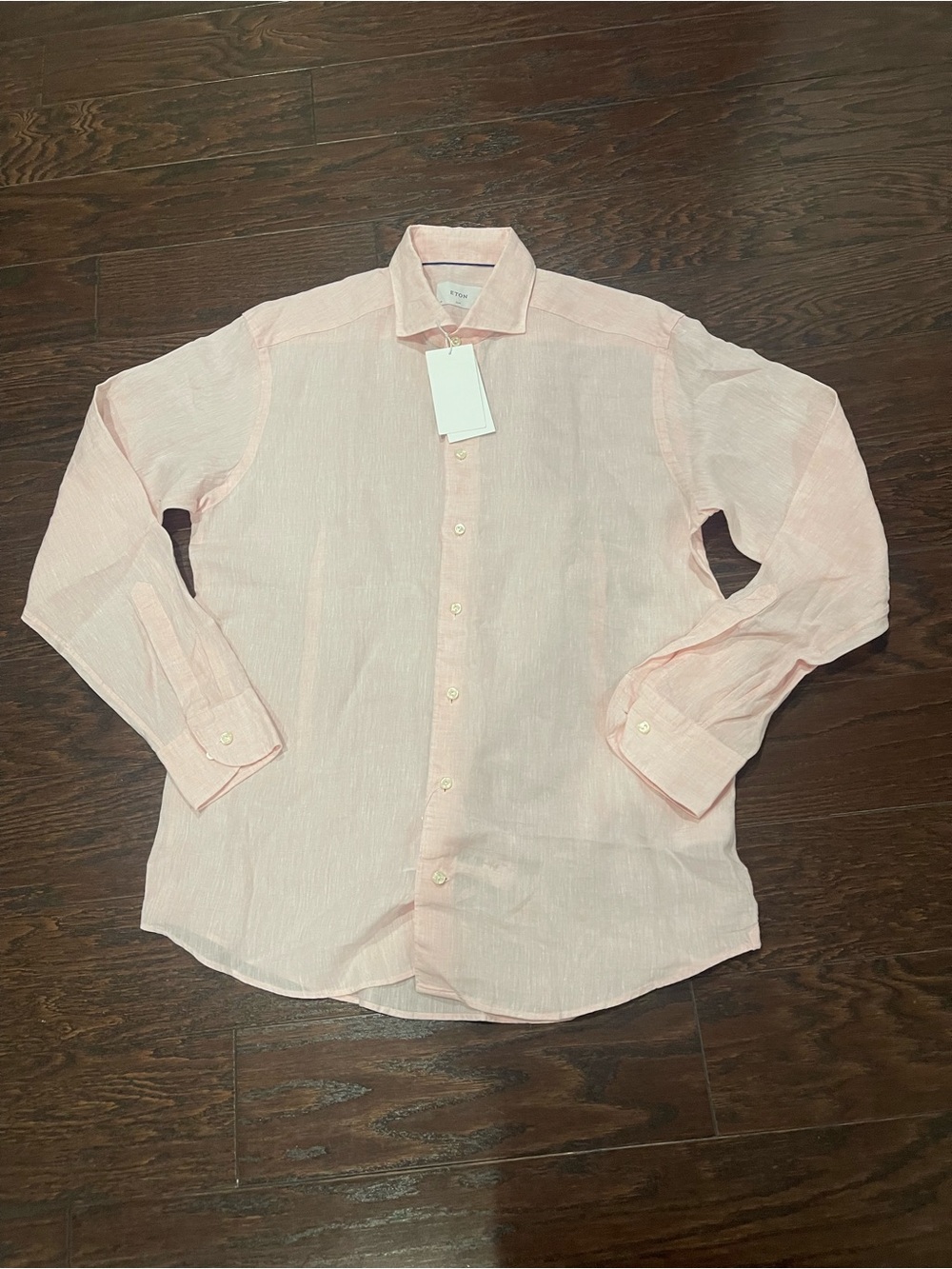 ETON Men DRESS SHIRT Size 17/43 LINEN PINK CHAMBRAY Slim FIT NEW